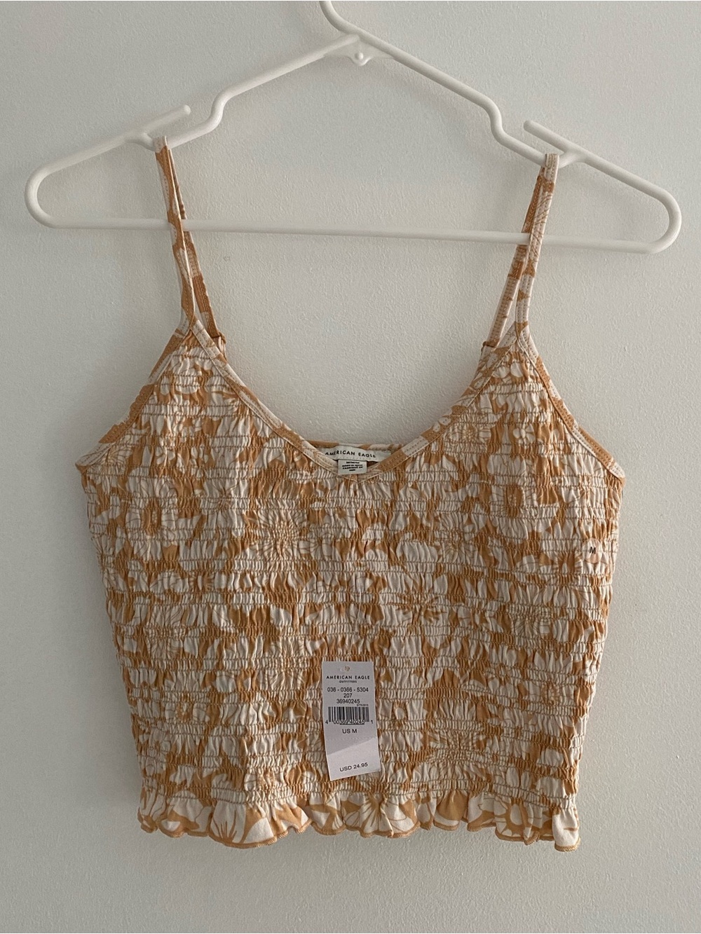 American Eagle Outfitters Smocked Floral Cropped Tank Top